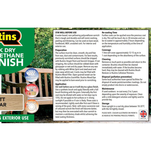 Rustins Rustins Quick Dry Polyurethane Varnish Extra Tough Matt Clear 2.5L 2