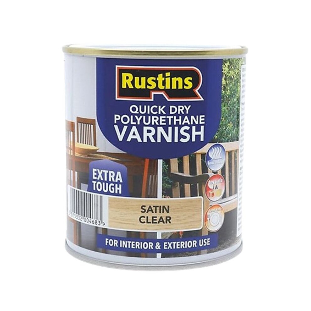 Rustins Quick Dry Polyurethane Varnish Extra Tough Satin Clear 1 Litre