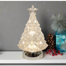 Christmas Tree Water Spinner 23cm - White Light-Up Glitter Effect for Sparkling Christmas Decor (Batteries Not Included, 3x AAA)