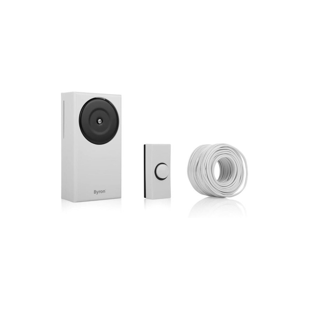 Byron Wired Doorbell Kit Button Chime and 5m Cable 90dB White DBW-24031