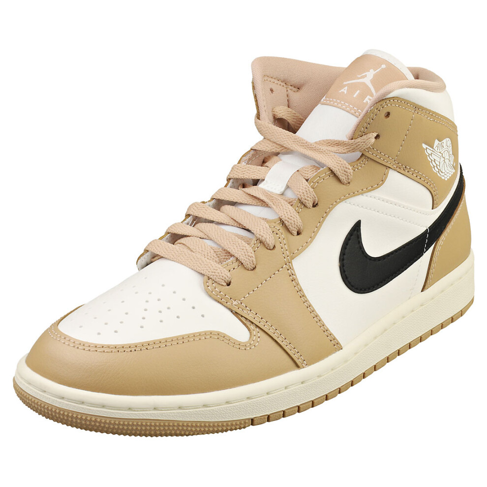 Nike (9.5) Air Jordan 1 Mid Womens Fashion Trainers In Sail Black Desert