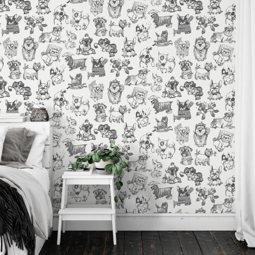 Muriva Pooches Wallpaper Mono Muriva 102577 1