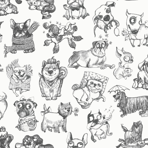 Muriva Pooches Wallpaper Mono Muriva 102577