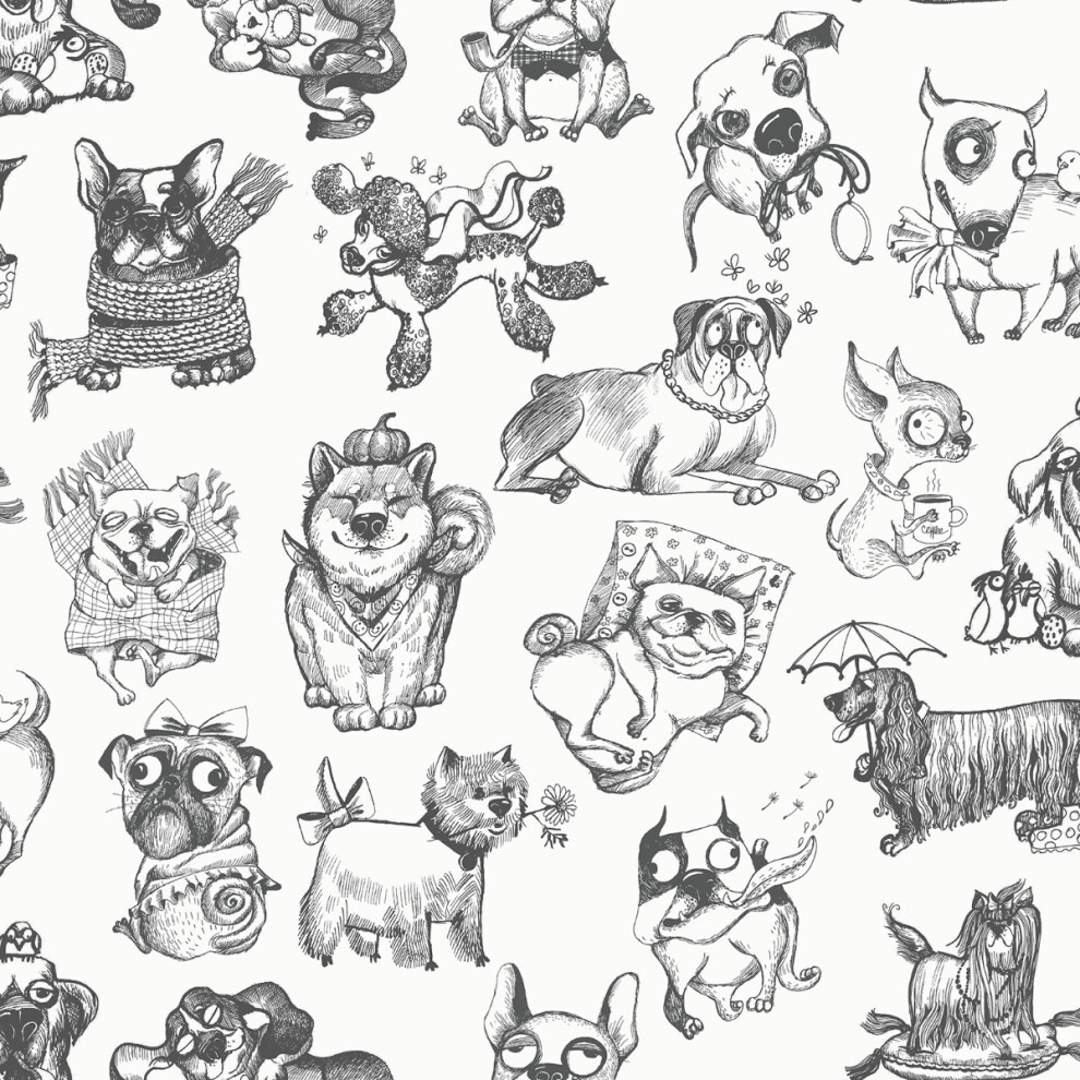 Muriva Pooches Wallpaper Mono 102577