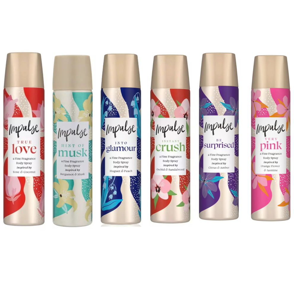 6 x 75ml Impulse Body Sprays Deodorants MIX SET