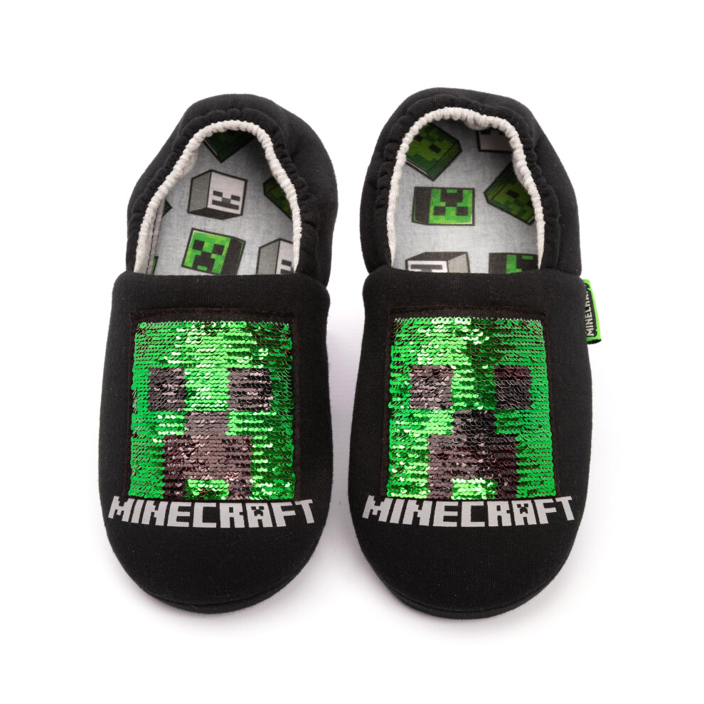 (11 UK Child) Minecraft Slip On Loafer Slippers (Boys Black)