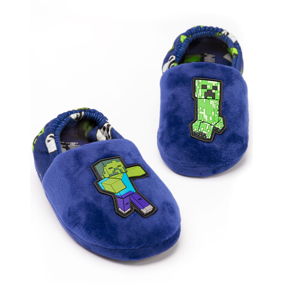 (13 UK Child) Minecraft Mule Slippers (Boys Blue)