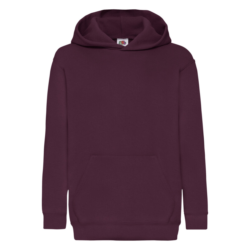 (12-13, Burgundy) Fruit Of The Loom Childrens Unisex Hooded Sweatshirt / Hoodie