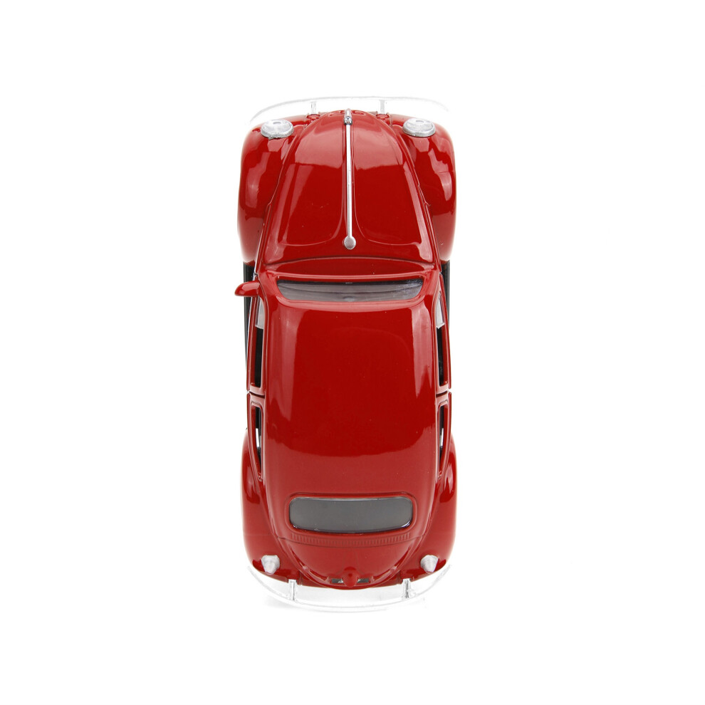 1959 Volkswagen Beetle Red with White Graphics and Boxing Gloves Accessory Punch Buggy Series 132 Diecast Model Car by Jada