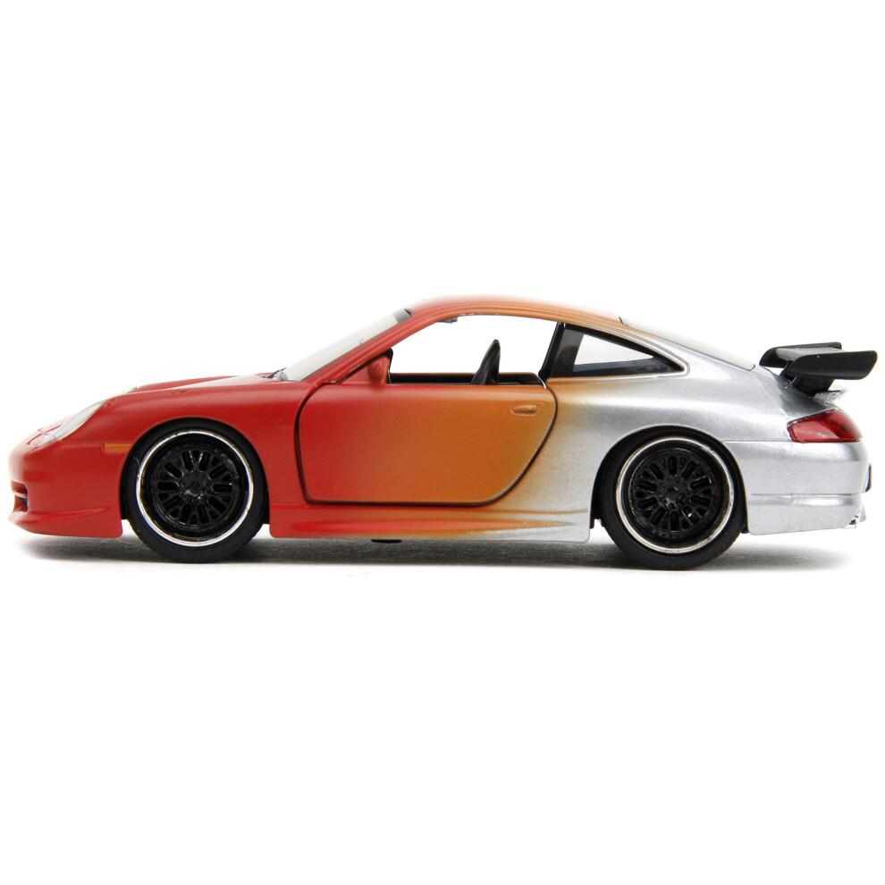 Porsche 911 GT3 RS Matt Orange and Silver Metallic Pink Slips Series 132 Diecast Model Car by Jada