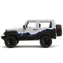 2007 Jeep Wrangler Grau und Schwarz mit blauen und wei en Streifen mit zus tzlichen R dern Just Trucks Series 1/24 Druckguss-Modellauto von Jada