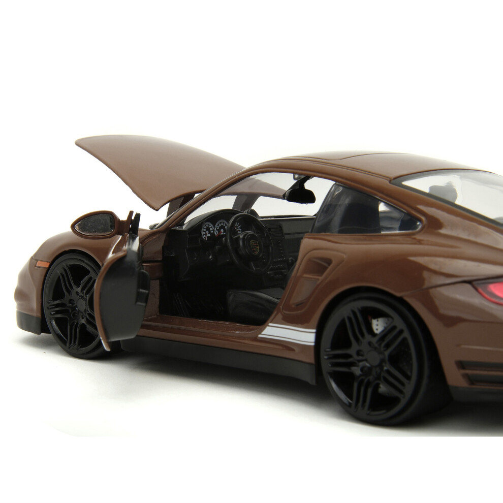 Porsche 911 Turbo Brown And Brown MM Diecast Figure MMs Hollywood Rides Series 124 Diecast Model Car By Jada