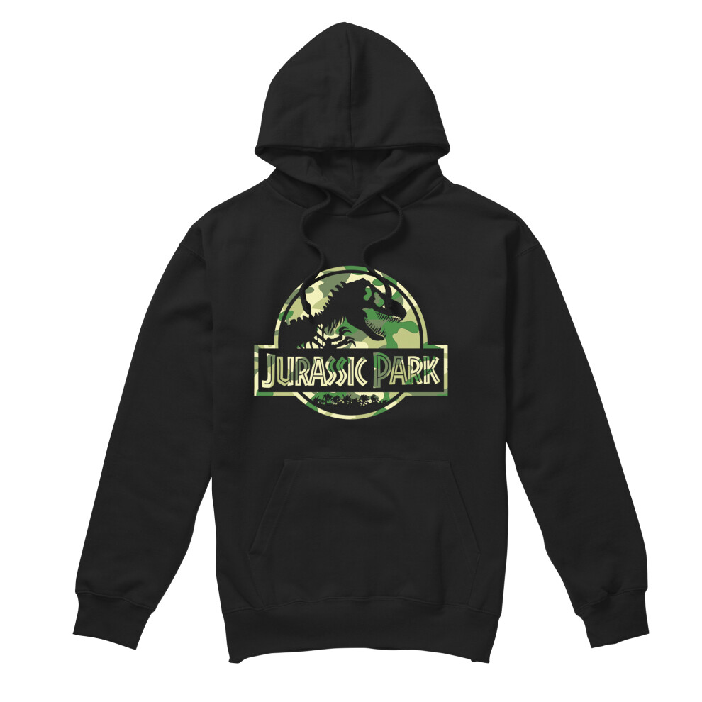 (M, Black) Jurassic Park Mens Camo Hoodie