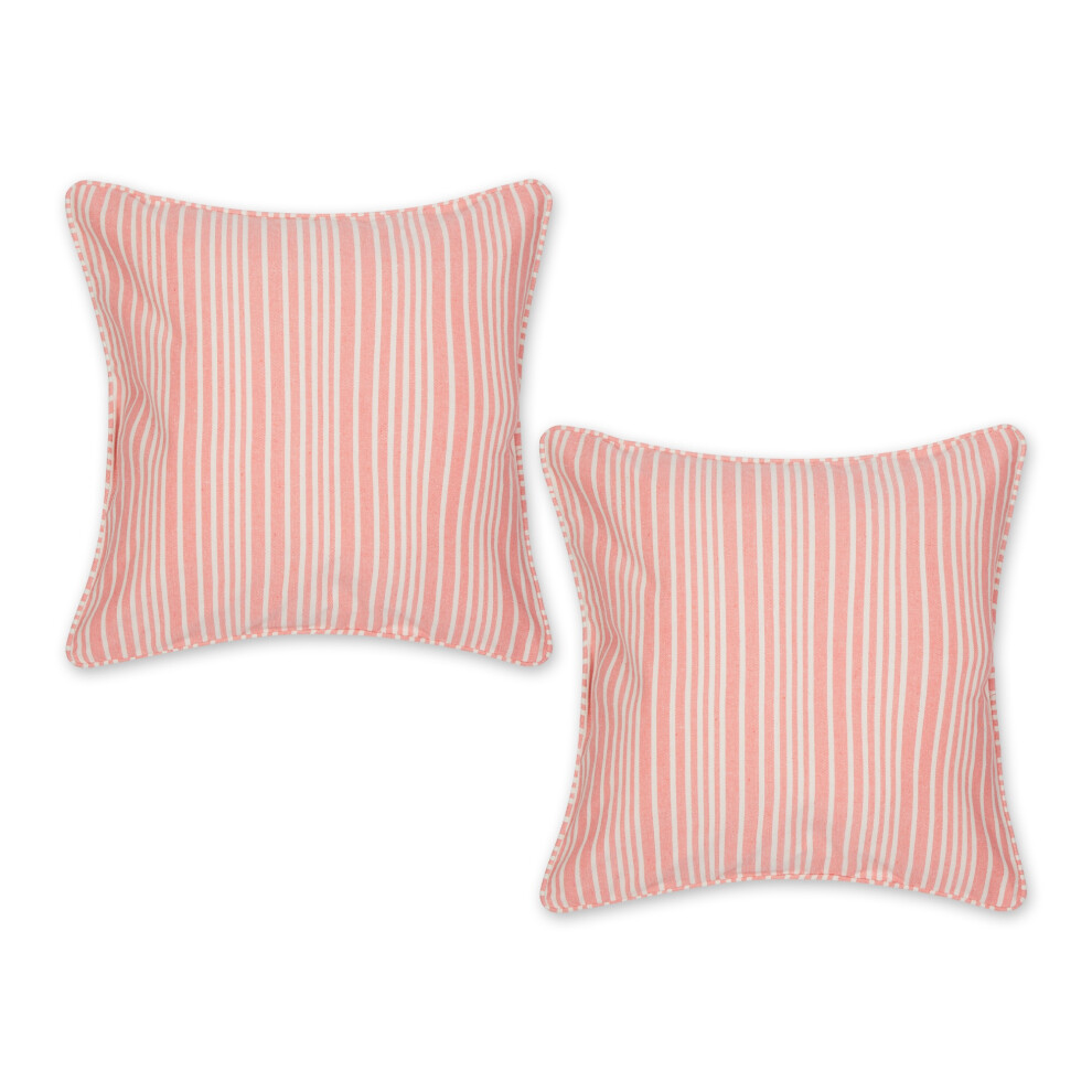 HOUSSE DE COUSSIN EN COTON RECYCLÉ À RAYURES CHAMBRAY CORAIL 18x18 SET2
