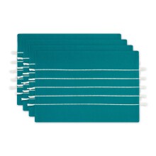 Blaugrnes, gestreiftes Quasten-Tischset-Set/4