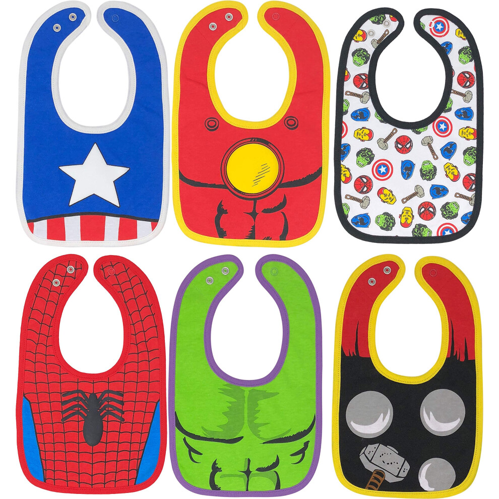 Marvel Avengers Baby Boys Bibs 6 Pack Spiderman Hulk Thor Iron Man Captain America