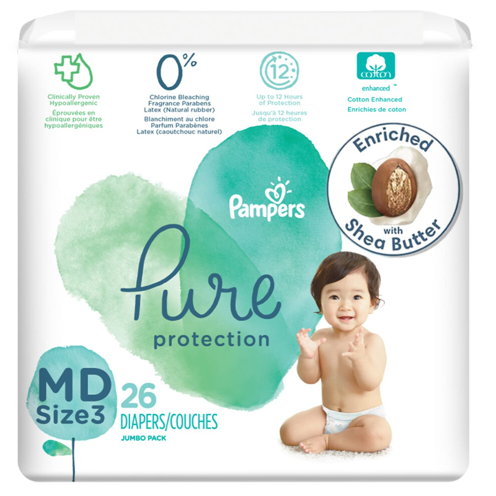 Diapers Size 3  26 Count  Pampers Pure Protection Disposable Baby Diapers  Hypoallergenic and Unscented Protection  Jumbo Pack