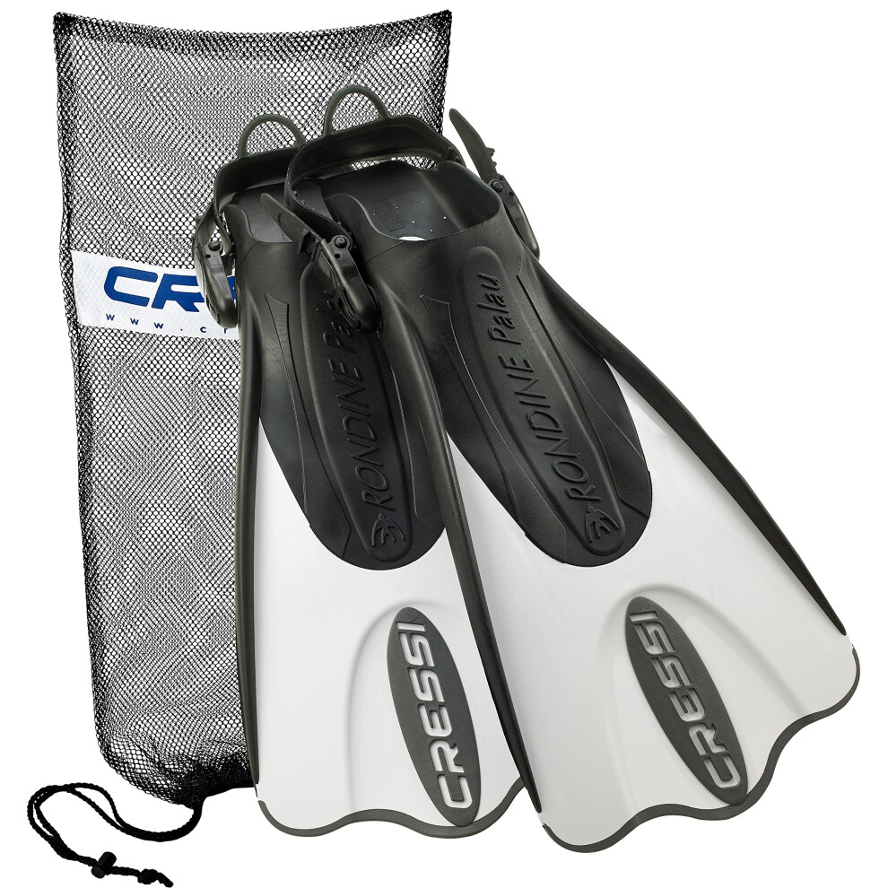 Cressi Italian Made Palau Short Snorkeling Swim Fins With Mesh Bag Black White ML