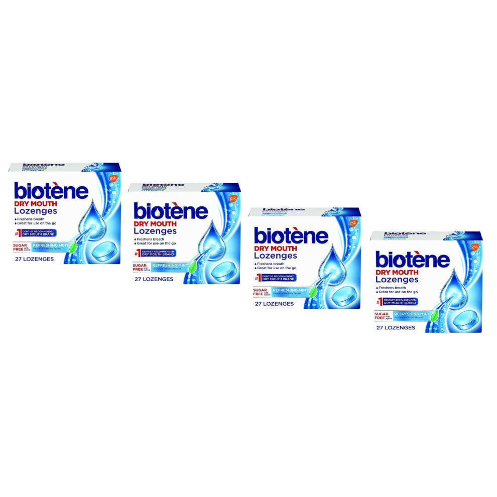 Biotene Dry Mouth Lozenges for Fresh Breath 27 count  Refreshing Mint Pack of 4