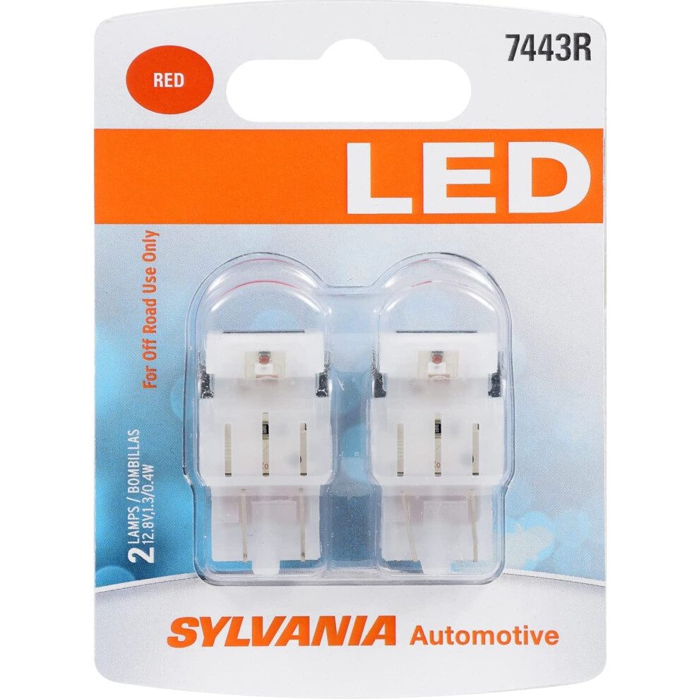 SYLVANIA  7443 T20 LED Red Mini Bulb  Bright LED Bulb  Ideal for Stop and Tail Lights Contains 2 Bulbs