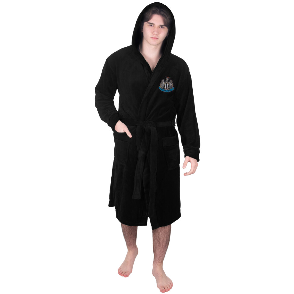 (Black, 3XL) Newcastle United Mens Dressing Gown Robe Hooded Fleece OFFICIAL Football Gift