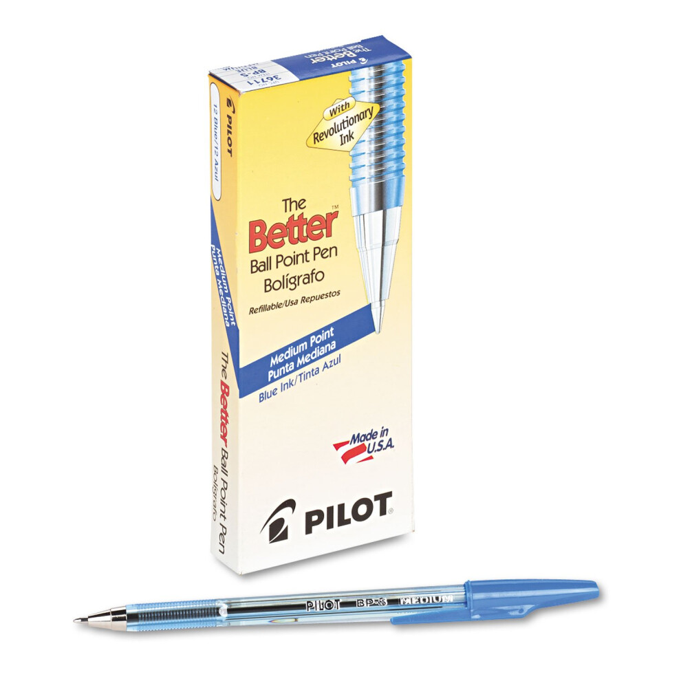 Pilot 36711 Better Ball Point Stick Pen Blue Ink 1mm Dozen