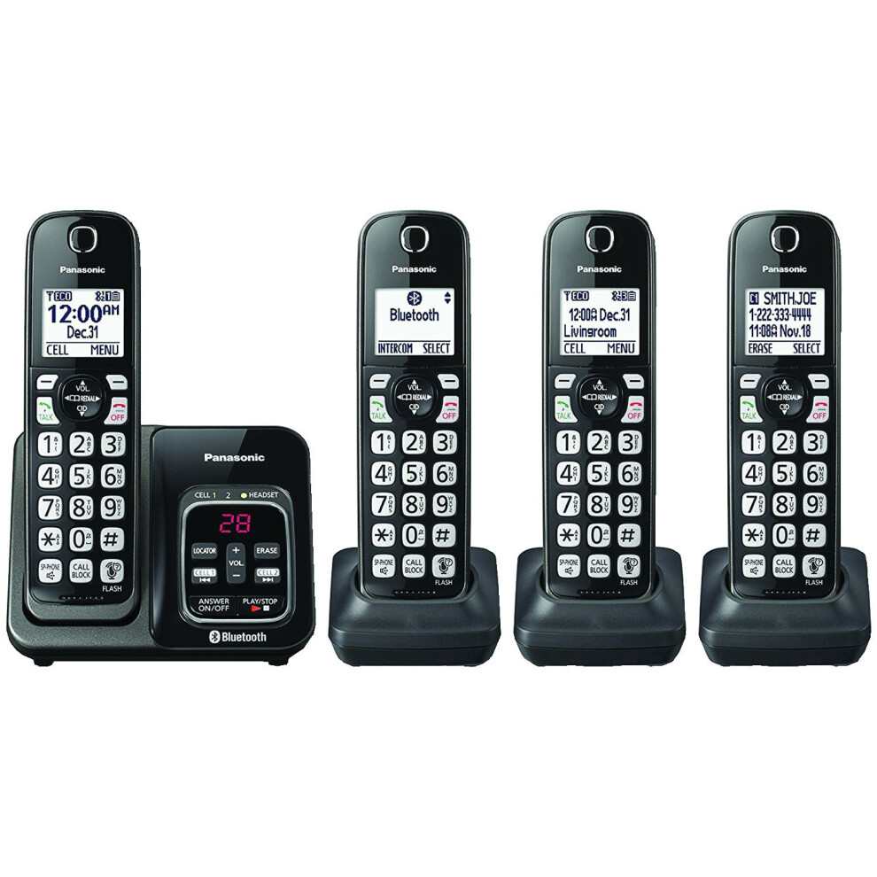 PANASONIC Expandable Cordless Phone System with Link2Cell Bluetooth  Voice Assistant  Answering Machine and Call Blocking  4 Co