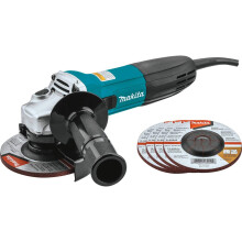 Makita GA4530X 4-1/2-Zoll Winkelschleifer mit Schleifscheiben, Blau