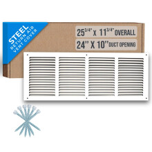 Handua 24"B x 10"H [Luchtdoorgang] Stalen Retourluchtrooster | Ventildeksel voor Wand en Plafond, Wit