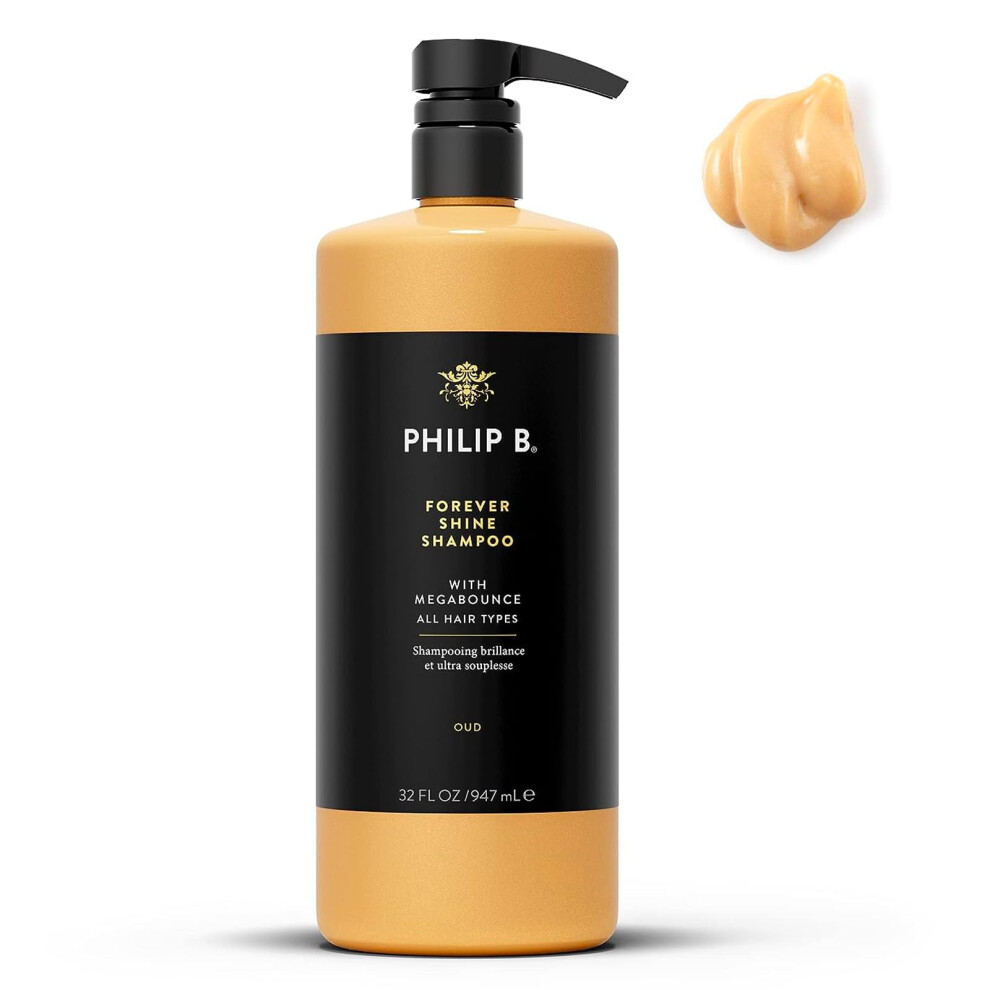 PHILIP B Forever Shine With Megabounce Shampoo 32 Oz Volumizing Cleanser With Notes Of Pure Oud Leaves Hair Smooth Glossy