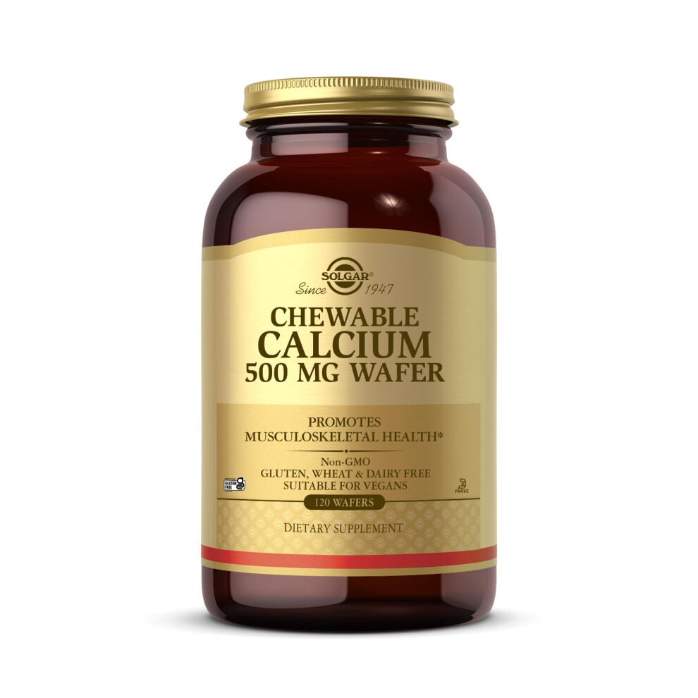 Solgar Chewable Calcium 500 mg  120 Wafers  Promotes Musculoskeletal Health  NonGMO  Vegan  Gluten  Wheat  Dairy Free  Kosh