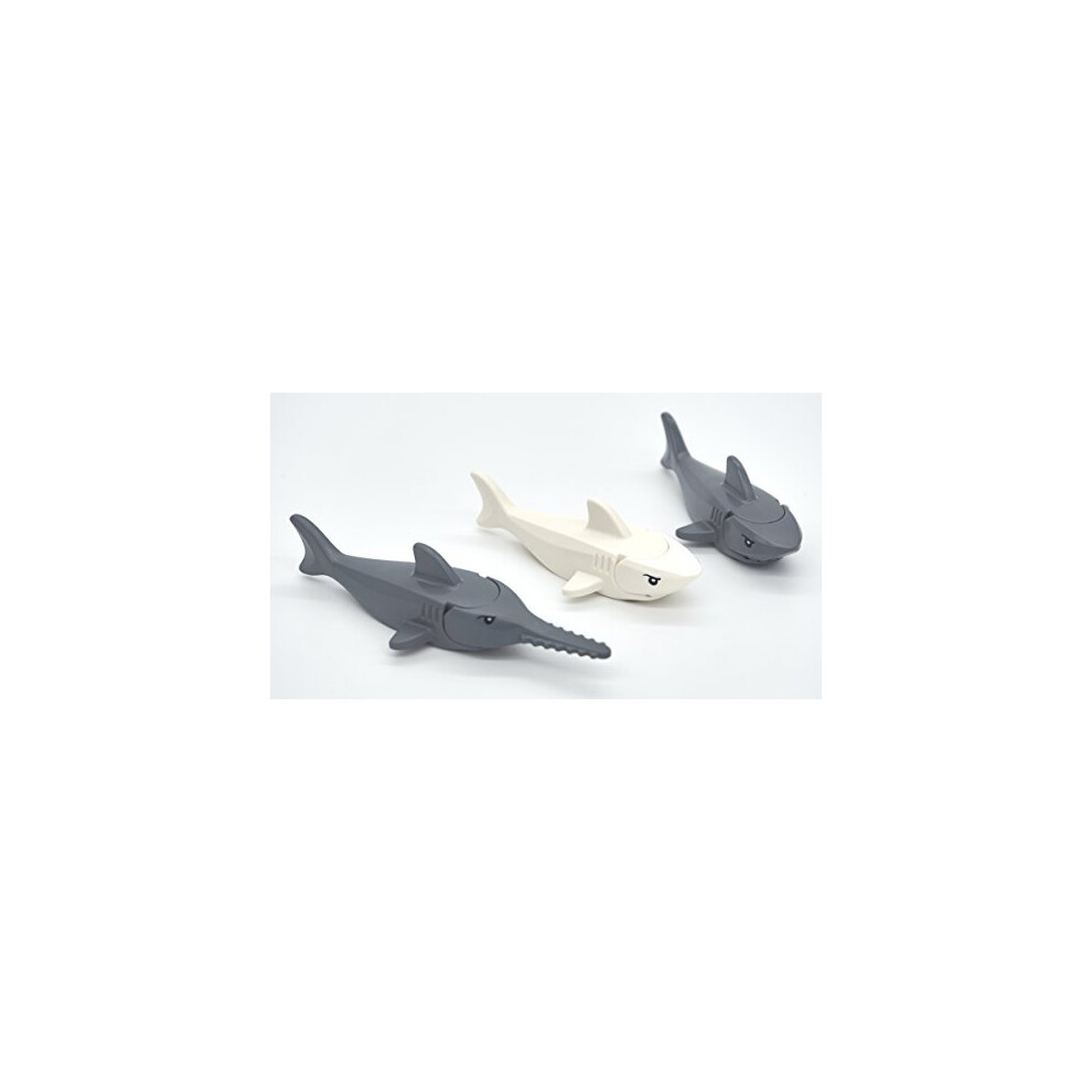 LEGO Shark and Sawfish Combo Pack with Gills and Printed Eyes 1x Dark Gray Sawfish  1x White Shark  1x Dark Gray Shark