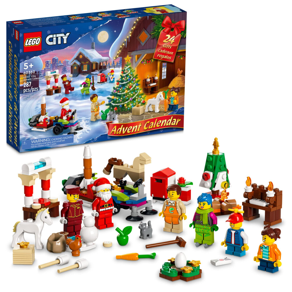 LEGO City 2022 Advent Calendar 60352 Building Toy Set for Kids  Boys and Girls Ages 5 Includes a City Playmat and 5 City TV Ch