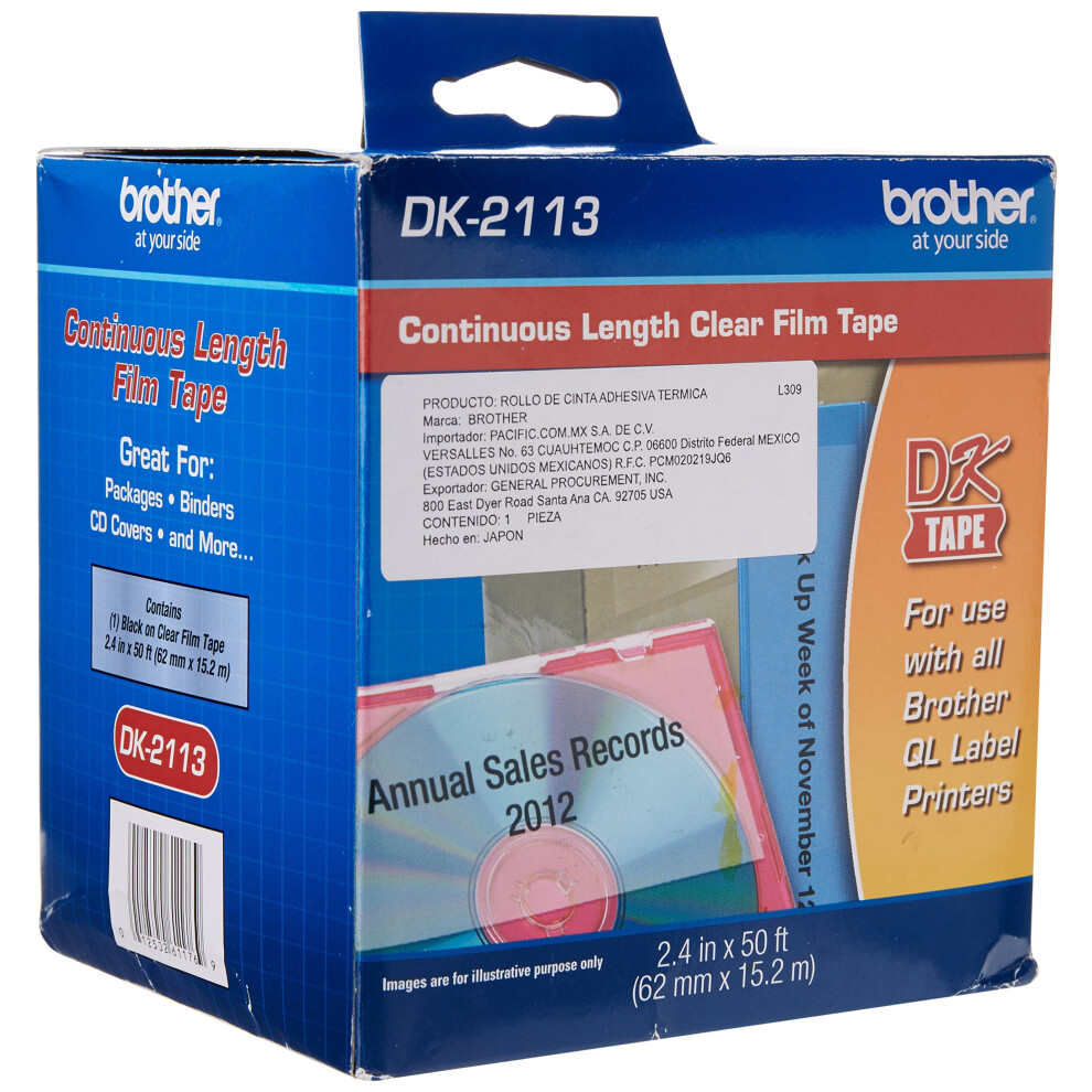 Brother Genuine DK2113 Continuous Length Black on Clear Film Tape for Brother QL Label Printers  24 x 50 62mm x 152M  1