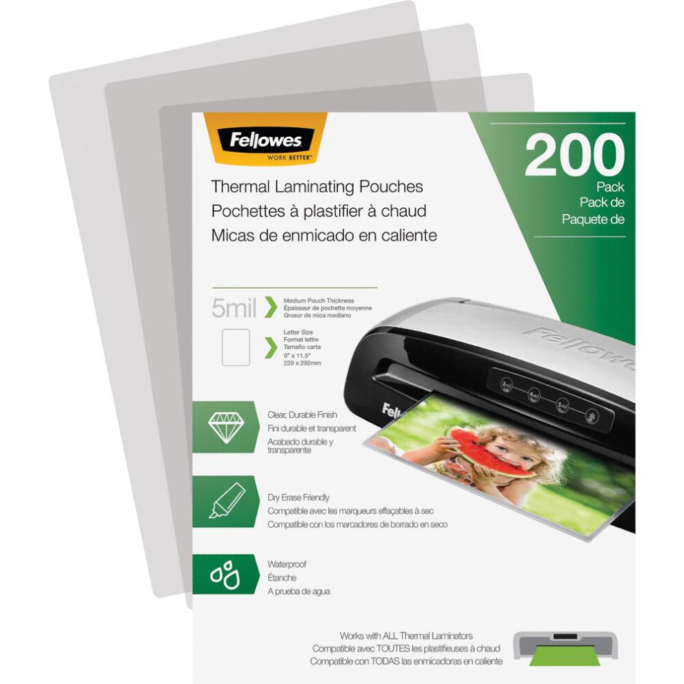 Fellowes LetterSize Thermal Laminating Pouches  Sheet Size Supported Letter 850 Width x 11 Length  Laminating PouchShe