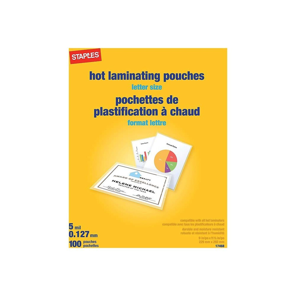 Staples 489526 5 Mil Thermal Laminating Pouches Letter Size 100 Pack