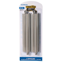 Bachmann Treinen - Snap-Fit E-Z Track 9" Rechte Track (4/Card) - Nikkel Zilver Rail met Betonnen Ties