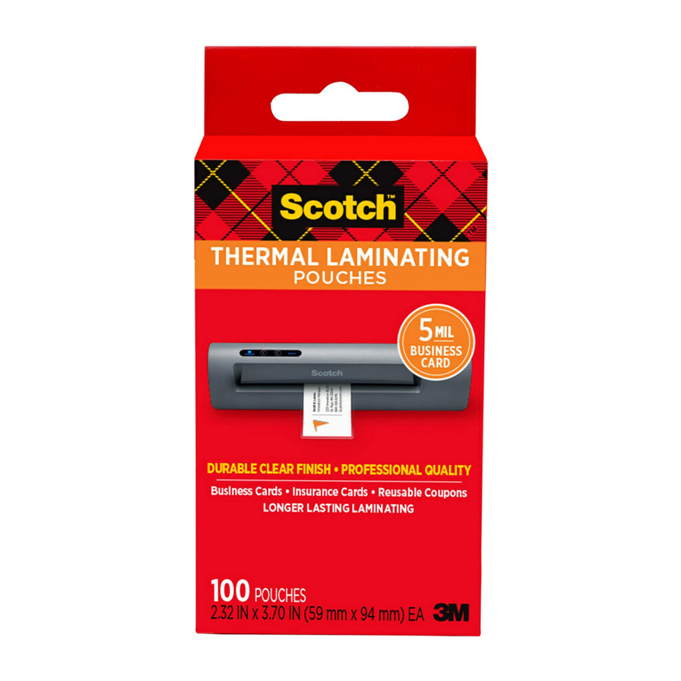 Scotch Thermal Laminating Pouches  5 Mil Thick for Extra Protection  232 x 370Inches  Business Card Size  100Pack TP585110