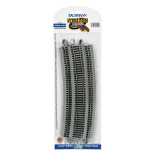 Bachmann Treinen - Snap-Fit E-Z TRACK 33.25" RADIUS 18 GRADEN GEBOGEN TRACK (5/card) - NICKEL ZILVER Rail Met Grijze Ondergrond - HO Schaal
