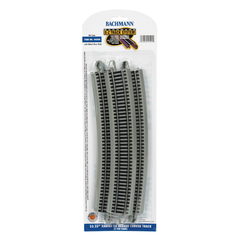 Bachmann Trains  SnapFit EZ TRACK 3325    RADIUS 18 DEGREE CURVED TRACK 5card  NICKEL SILVER Rail With Gray Roadbed  HO