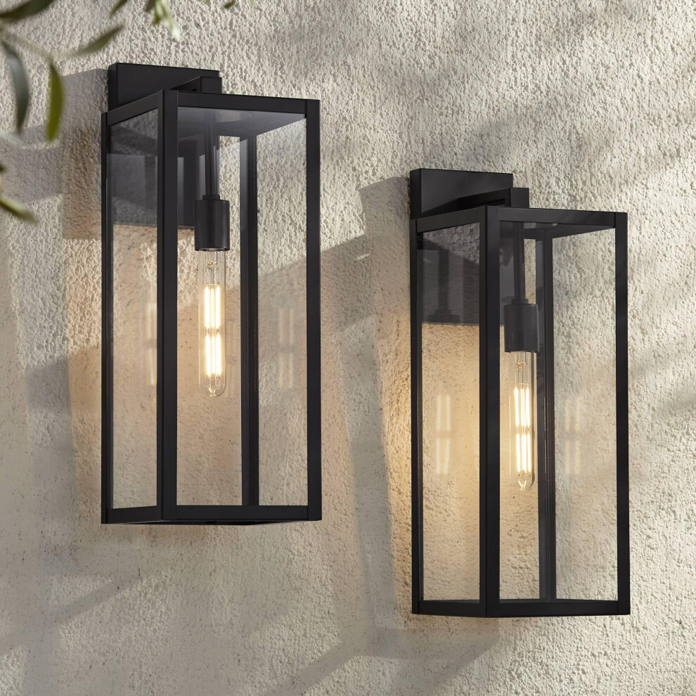 John Timberland Titan Modern Outdoor Wall Light Fixtures Set of 2 Mystic Black Rectangular Box Frame 20 Clear Glass Panels for