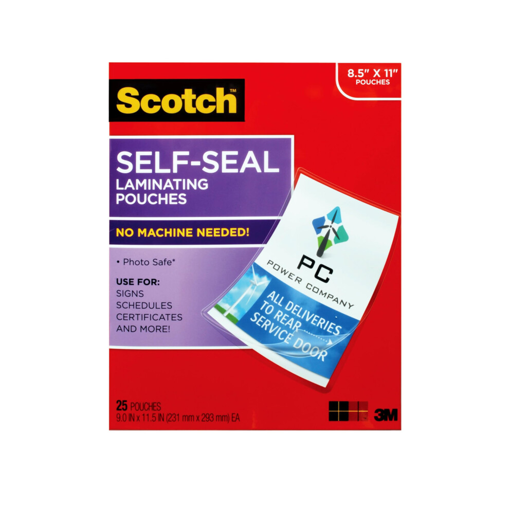 Scotch SelfSeal Laminating Pouches  25 Pack  Letter Size LS85425GWM