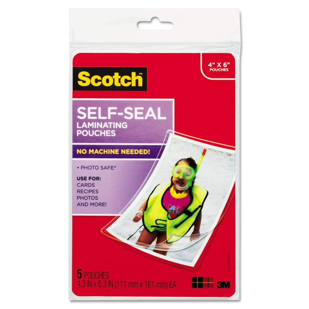 Scotch PL900G SelfSealing Laminating Pouches  95 mil  4 38 x 6 38  Photo Size  5Pack