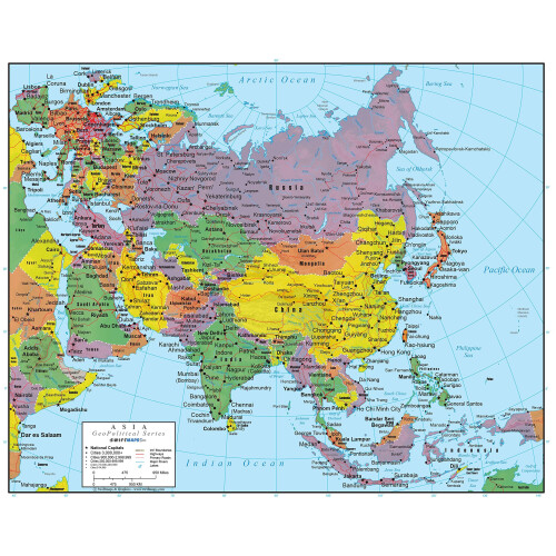 Asia Wall Map GeoPolitical Edition by Swiftmaps 18x22 Laminated