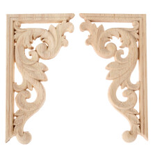 MUXSAM Wood Carved Appliques Corners Onlay 1Pair Unpainted Vintage Wooden Carvings Decals for Cabinet Mirror Mantel Fireplace