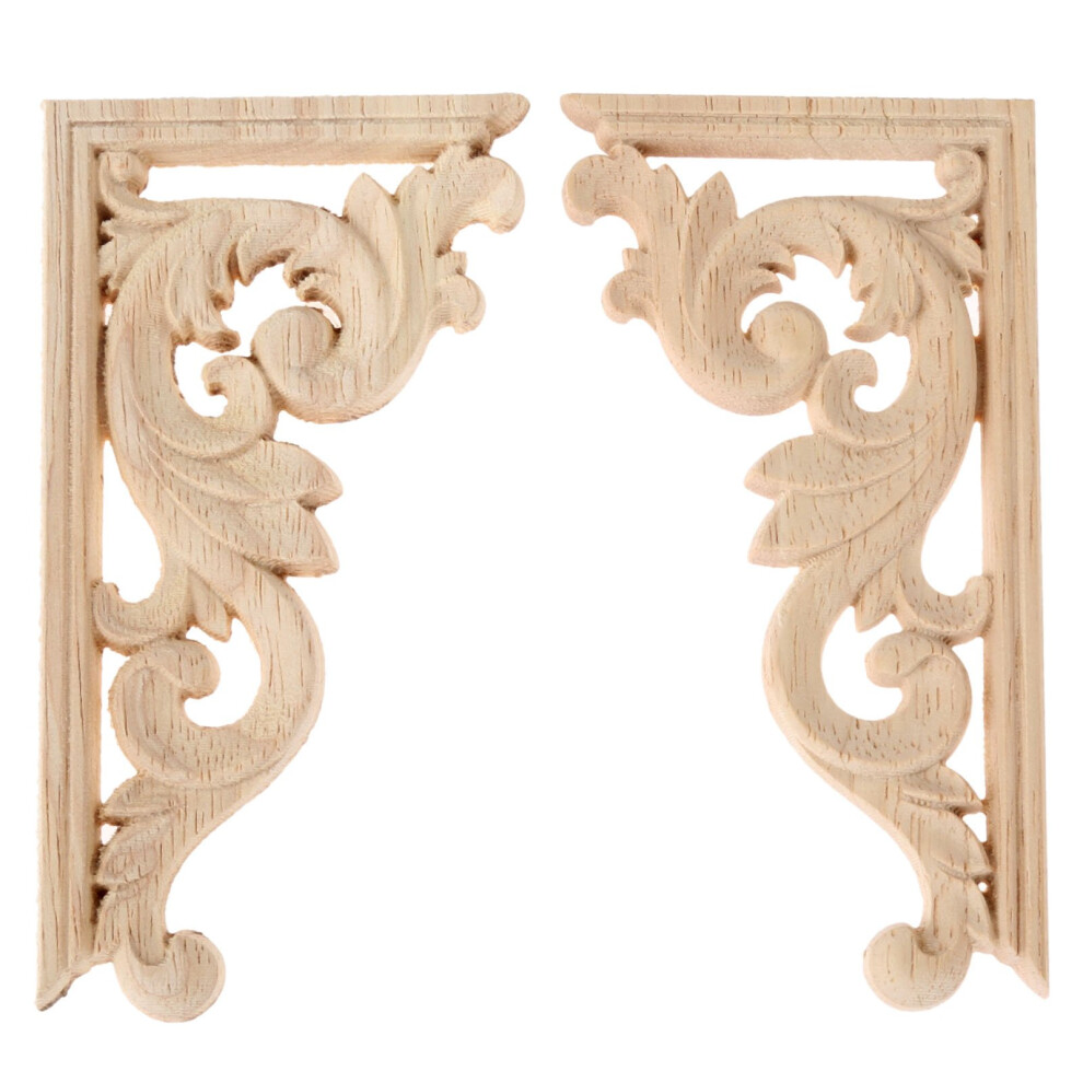 Muxsam Wood Carved Appliques Corners Onlay 1Pair Unpainted Vintage Wooden Carvings Decals For Cabinet Mirror Mantel Fireplace