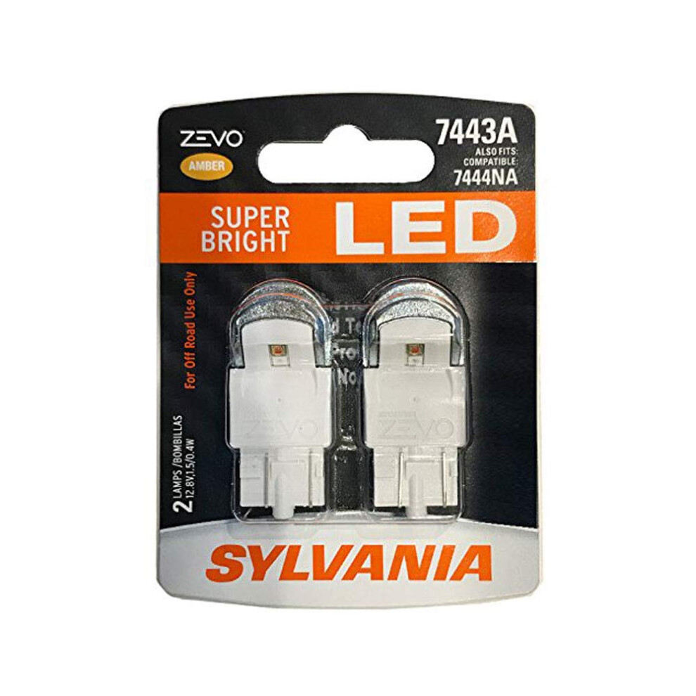 SYLVANIA  7443 T20 ZEVO LED Amber Bulb  Bright LED Bulb  Ideal for Park and Turn Signals Contains 2 Bulbs