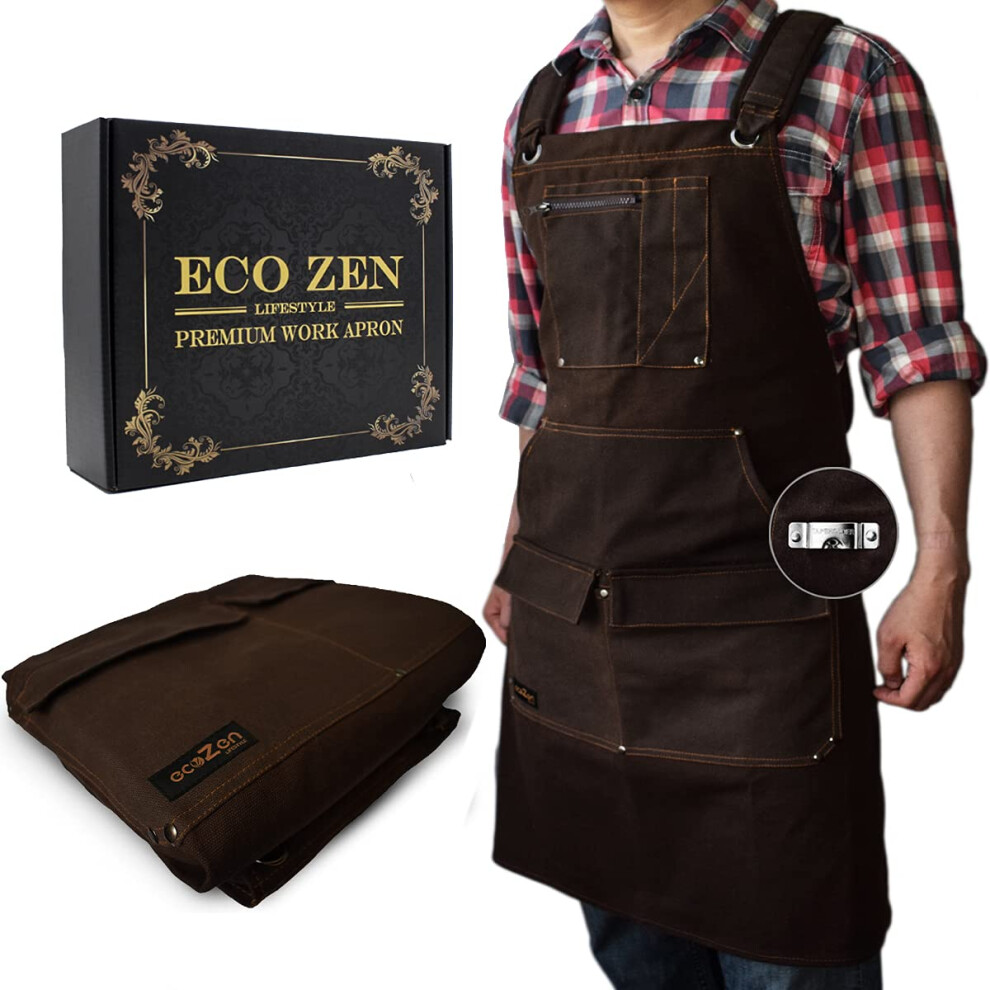 16Oz Waxed Canvas Work Apron With Tape Holder Fully Adjustable Tough Protection For Men 653233936563