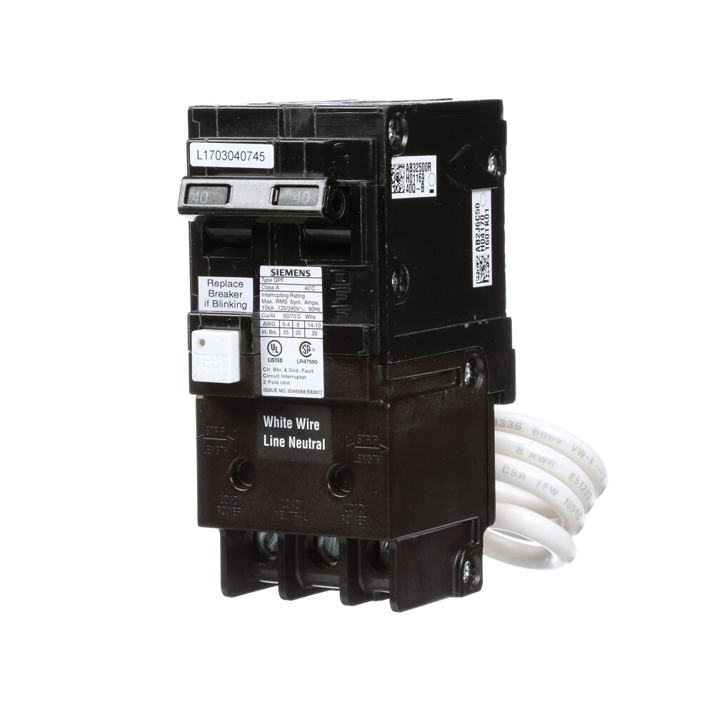 SIEMENS QF240A Ground Fault Circuit Interrupter  40 Amp  2 Pole  120240 Volt  10 000 AIC