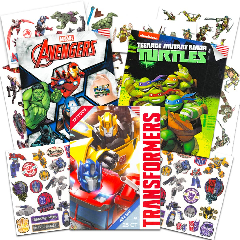 Superhero Temporary Tattoos for Boys Kids Party Bundle  125 Licensed Tattoos with Stickers Featuring Transformers  Marvel Aven